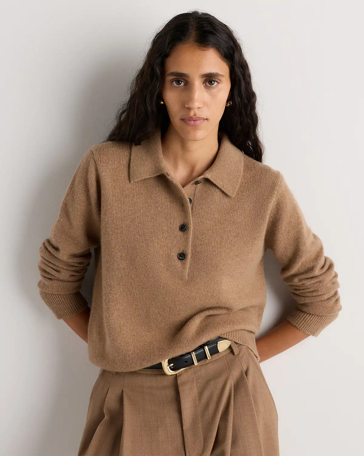 Mongolian Cashmere Button Polo Sweater