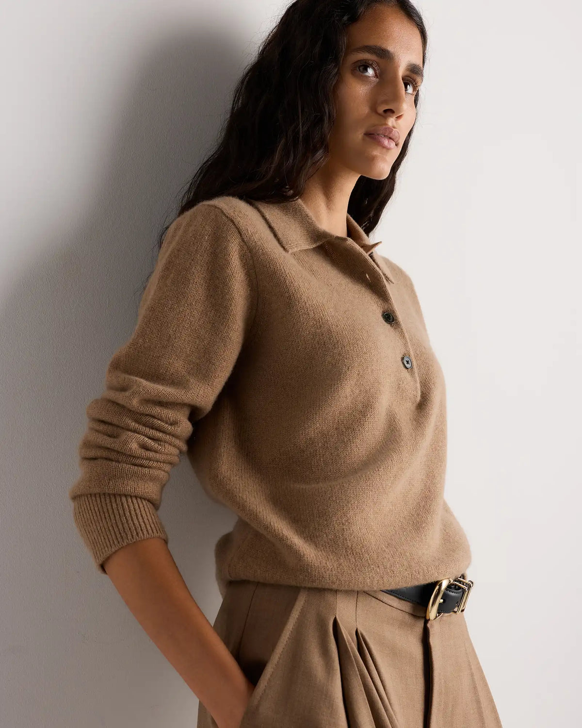 Mongolian Cashmere Button Polo Sweater