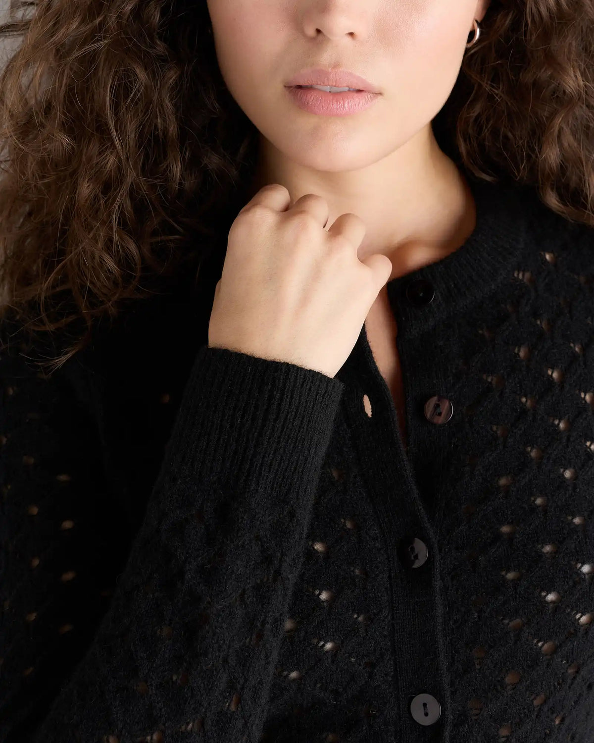 100% Yak Wool Shrunken Pointelle Detail Cardigan
