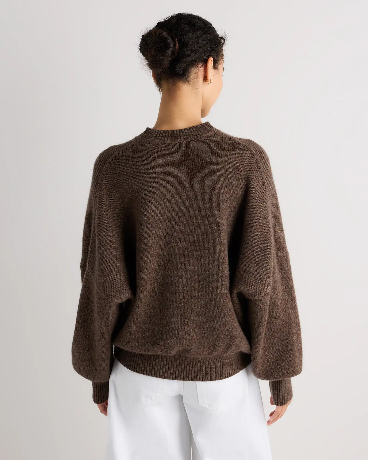 100% Mongolian Cashmere Slouchy Blouson Sleeve Crewneck
