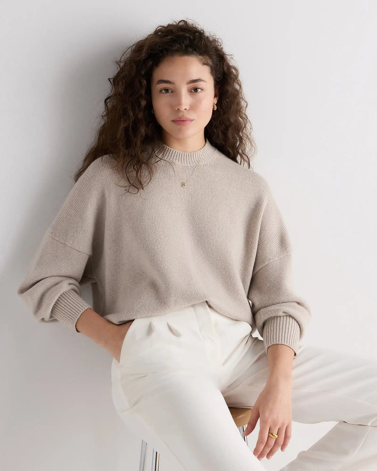 100% Mongolian Cashmere Slouchy Blouson Sleeve Crewneck