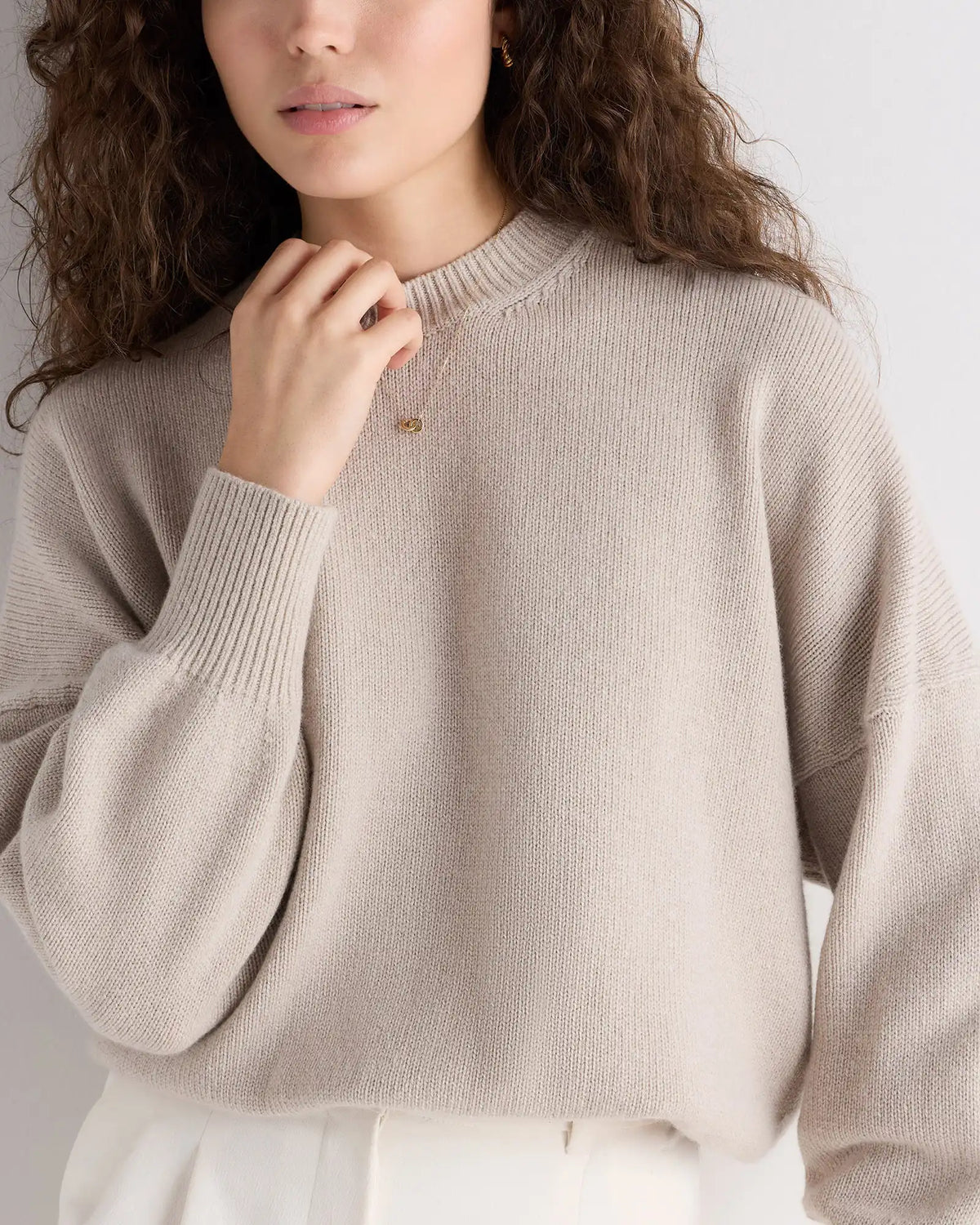 100% Mongolian Cashmere Slouchy Blouson Sleeve Crewneck