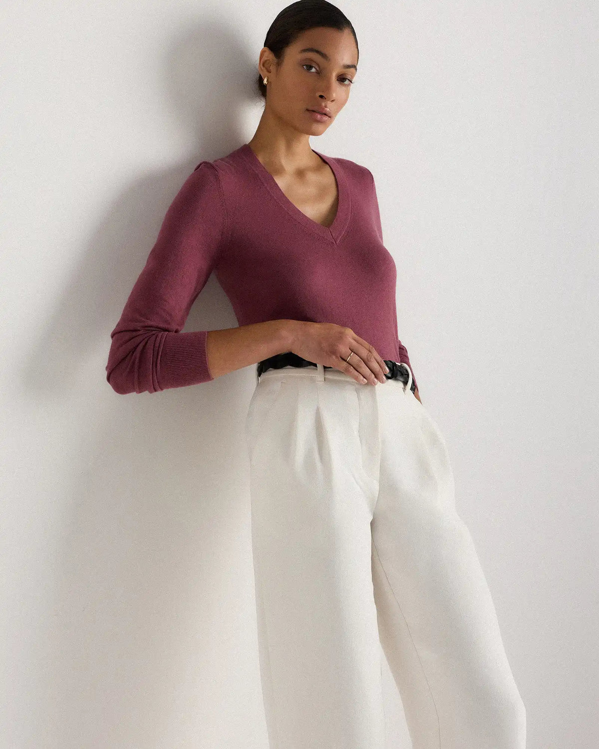 Lightweight Cotton Cashmere V-Neck Sweater