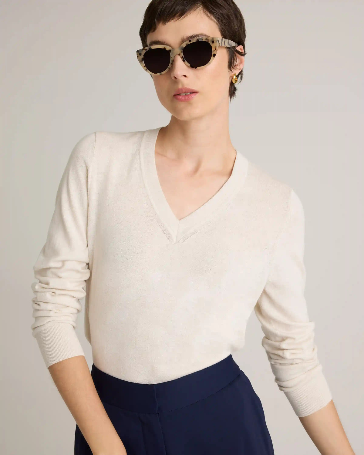 Lightweight Cotton Cashmere V-Neck Sweater