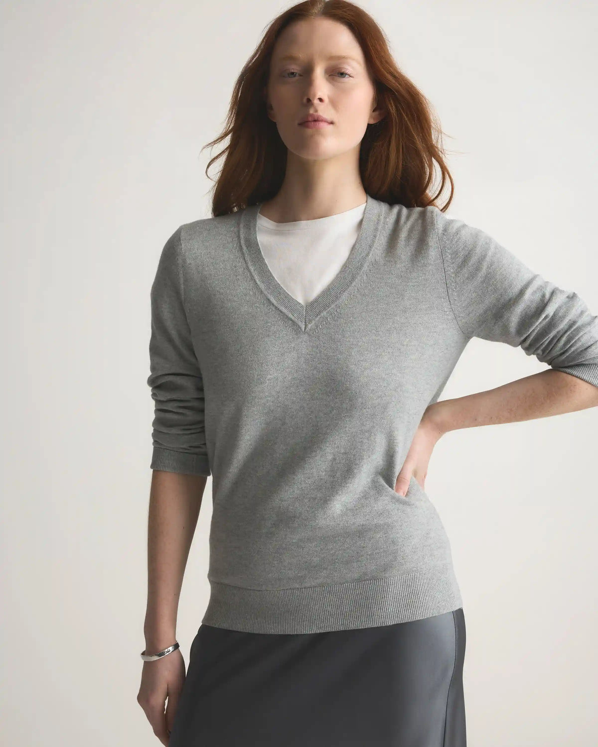 Lightweight Cotton Cashmere V-Neck Sweater