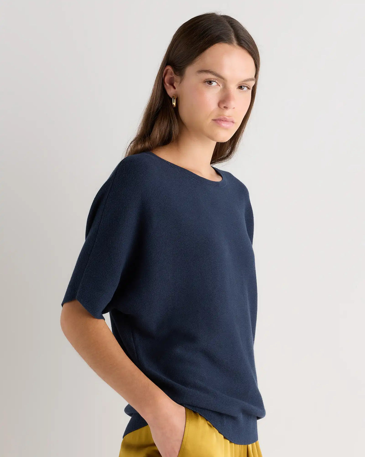 Lightweight Cotton Cashmere Link-Stitch Dolman Sweater