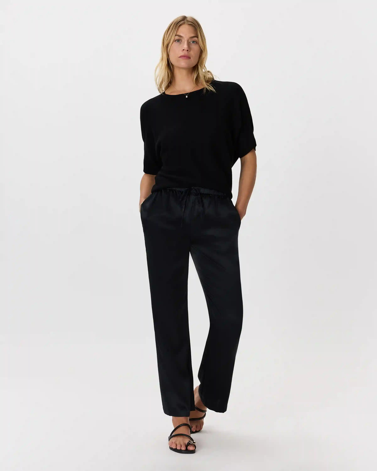 Lightweight Cotton Cashmere Link-Stitch Dolman Sweater