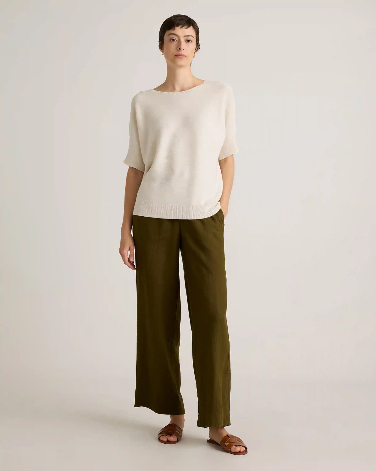 Lightweight Cotton Cashmere Link-Stitch Dolman Sweater