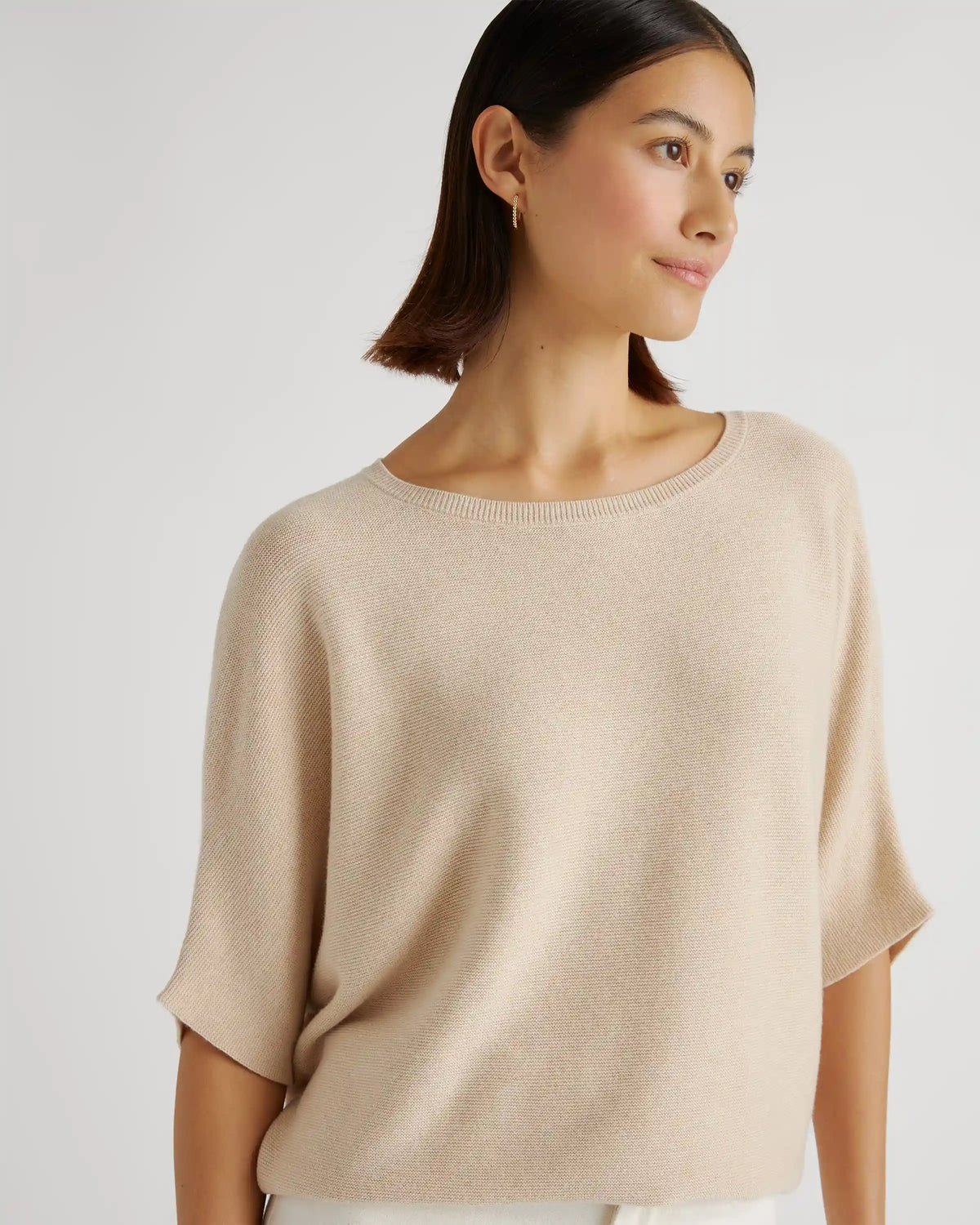 Lightweight Cotton Cashmere Link-Stitch Dolman Sweater