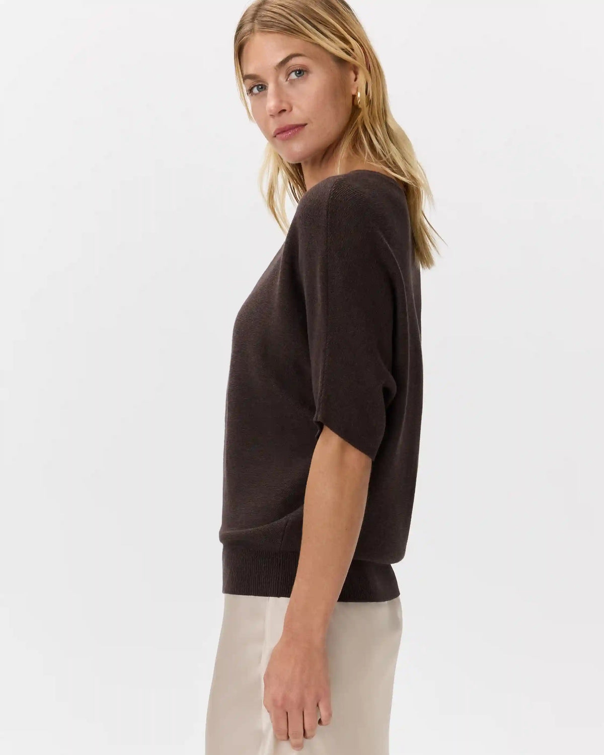 Lightweight Cotton Cashmere Link-Stitch Dolman Sweater