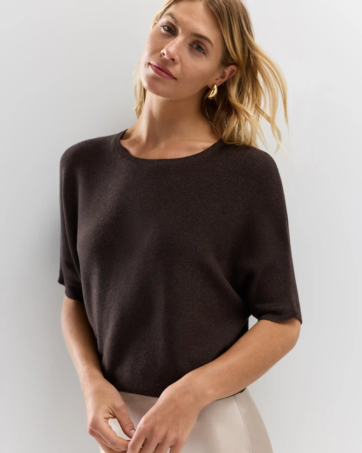 Lightweight Cotton Cashmere Link-Stitch Dolman Sweater