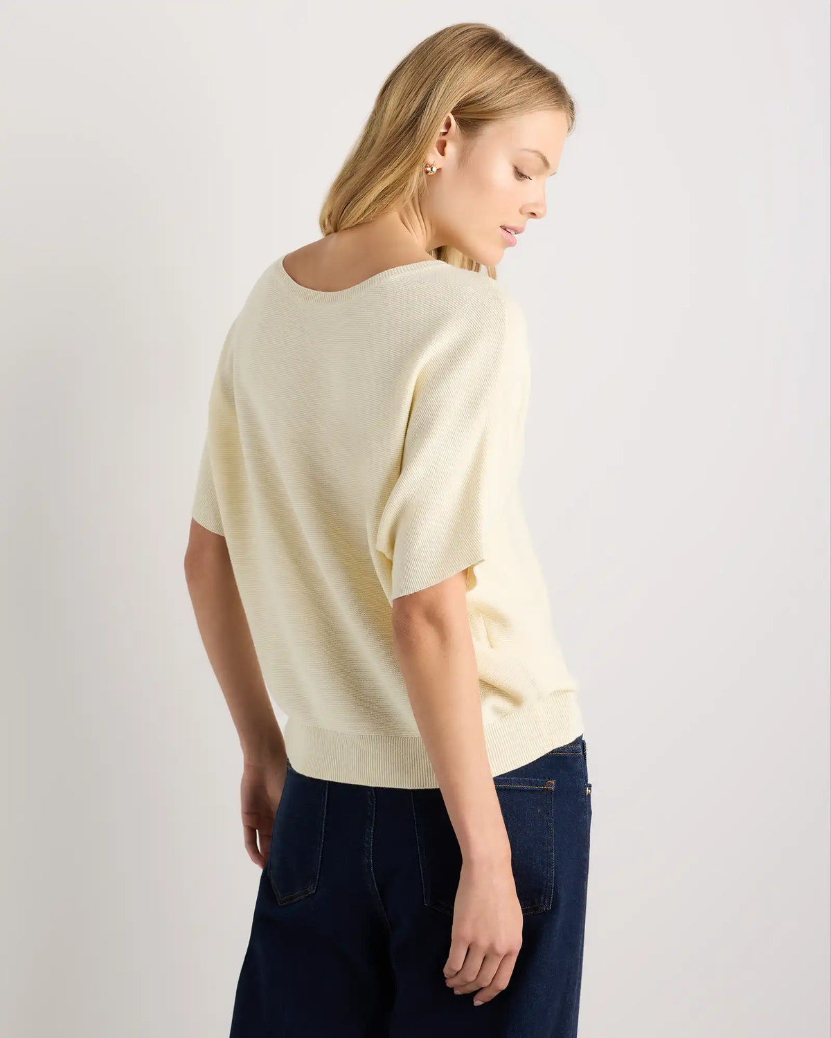Lightweight Cotton Cashmere Link-Stitch Dolman Sweater