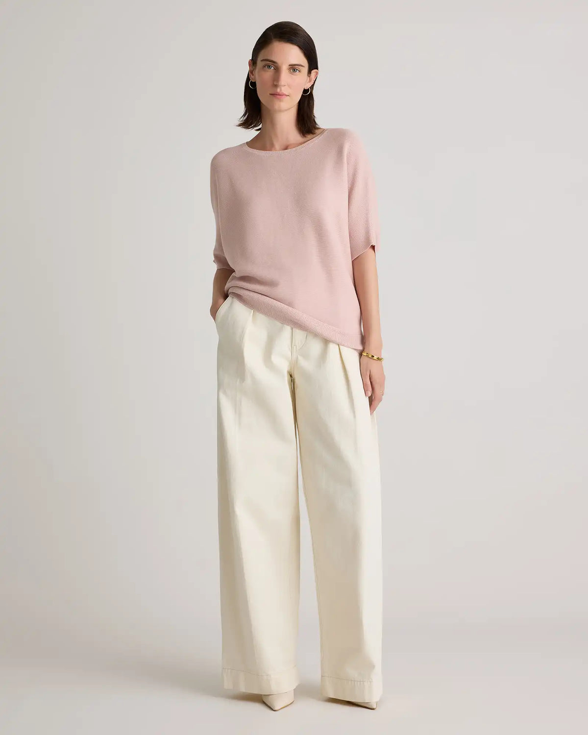 Lightweight Cotton Cashmere Link-Stitch Dolman Sweater