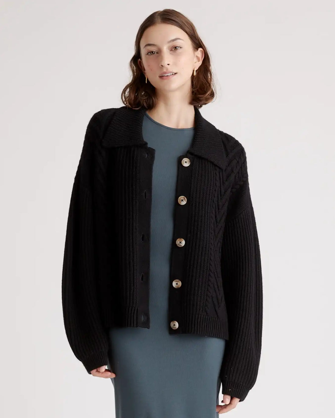 Australian Merino Wool Collared Cable Cardigan