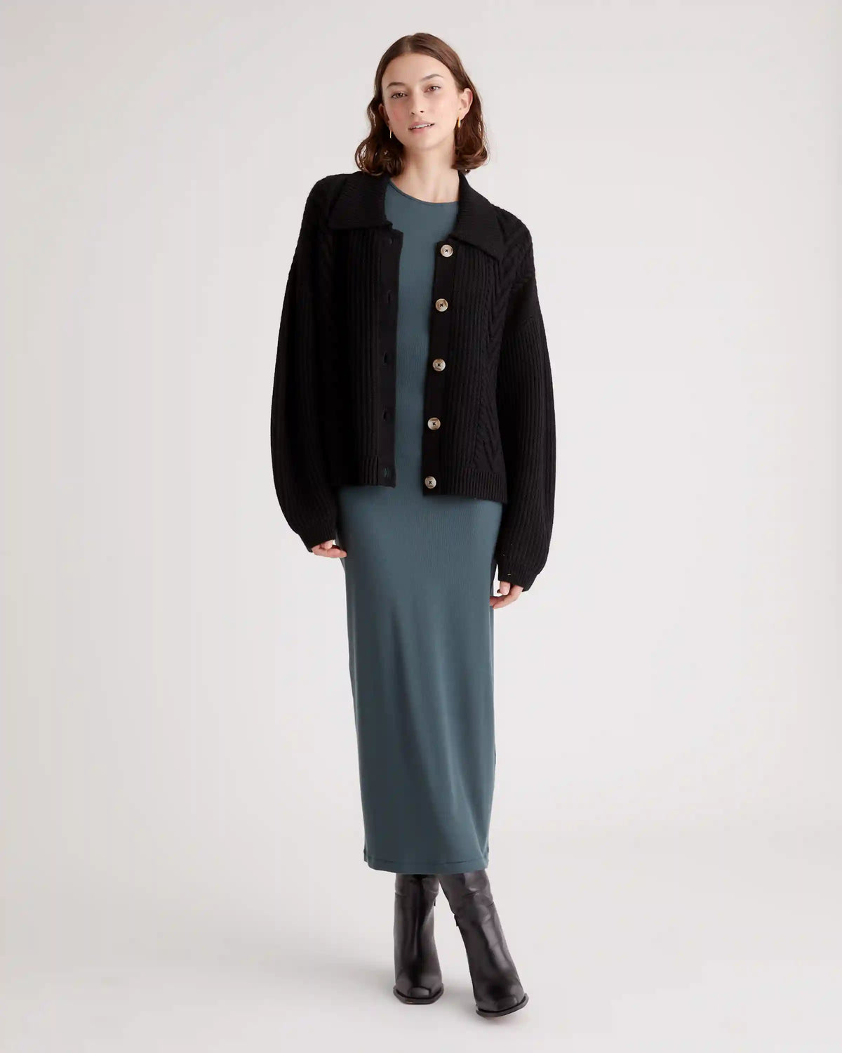 Australian Merino Wool Collared Cable Cardigan