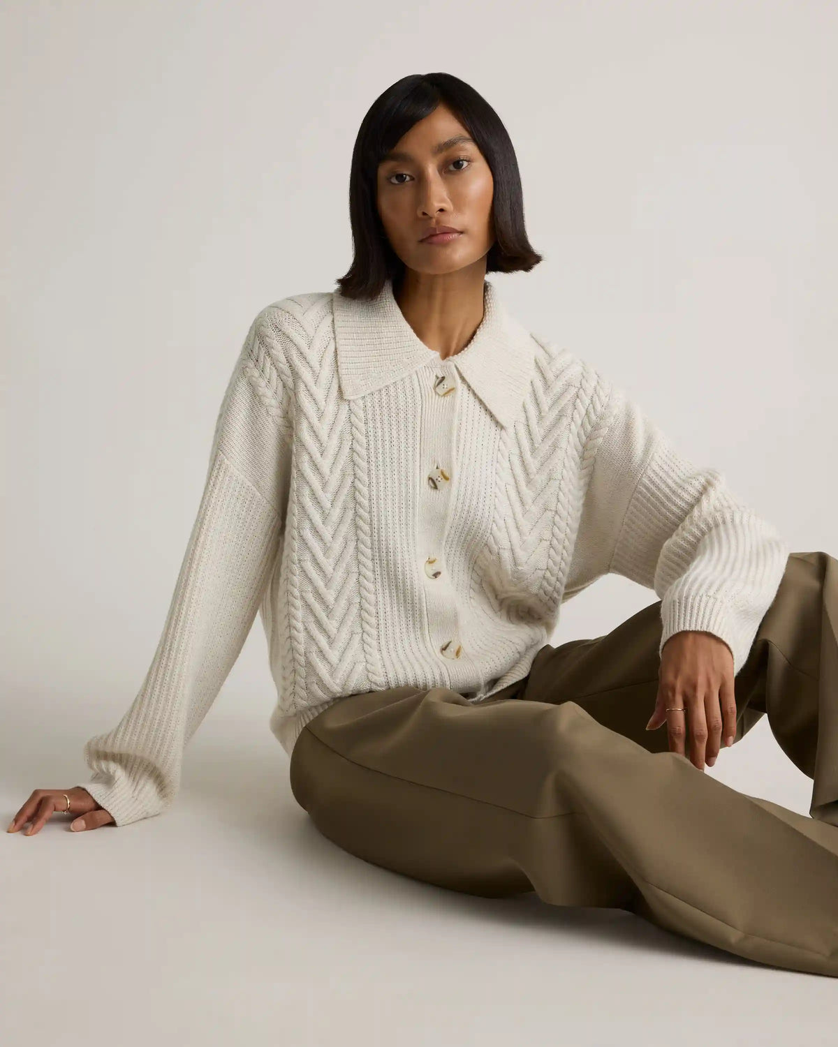 Australian Merino Wool Collared Cable Cardigan