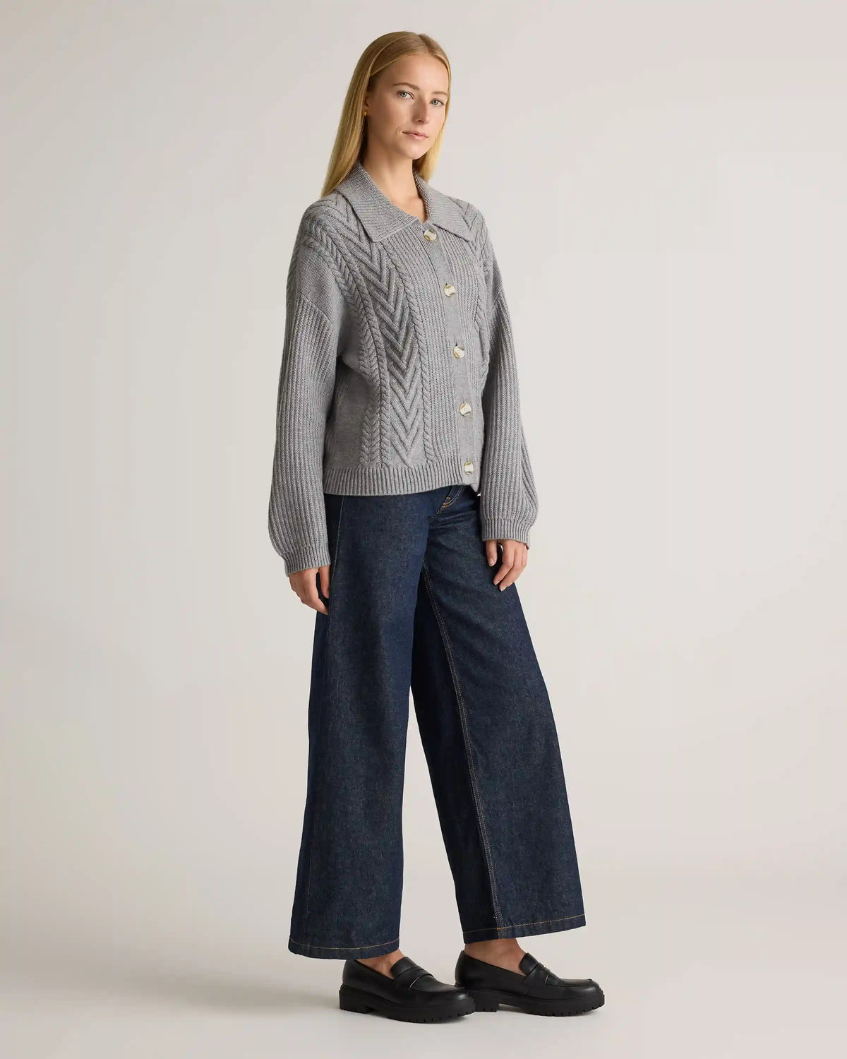 Australian Merino Wool Collared Cable Cardigan