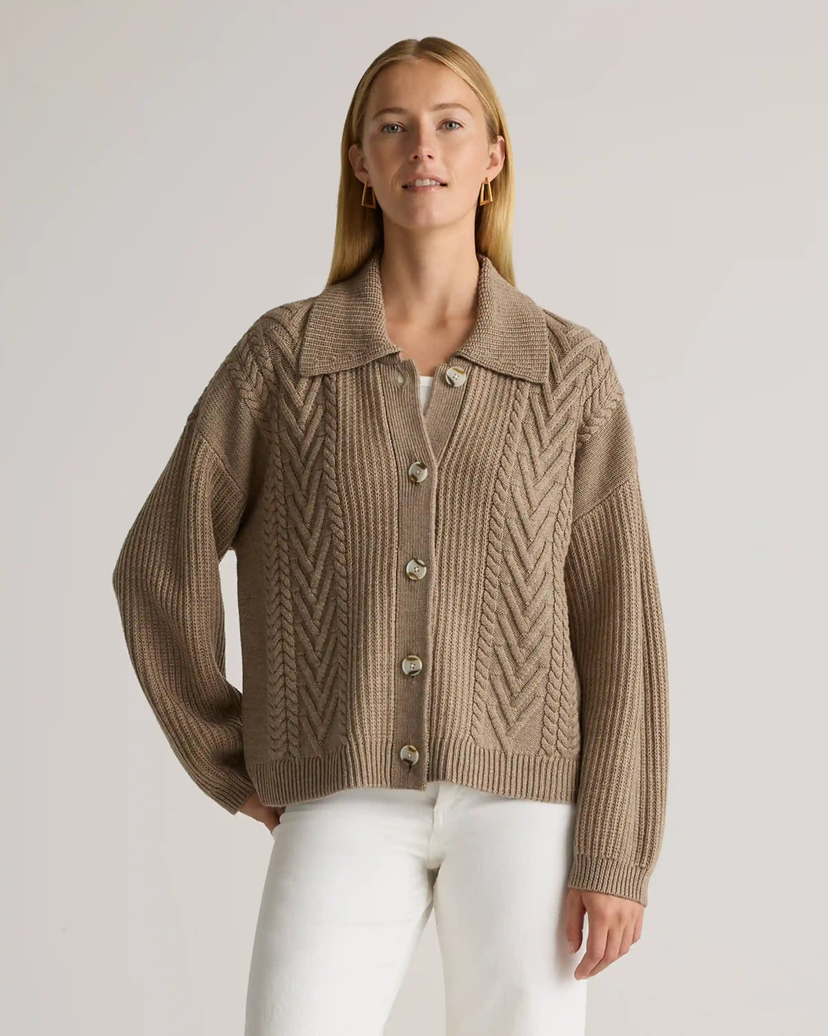 Australian Merino Wool Collared Cable Cardigan