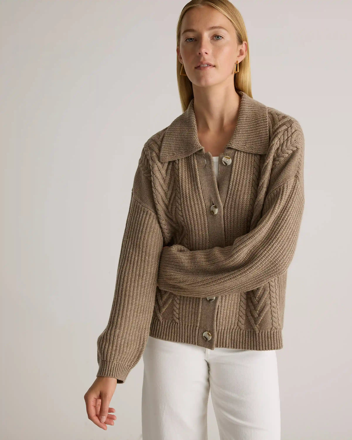 Australian Merino Wool Collared Cable Cardigan