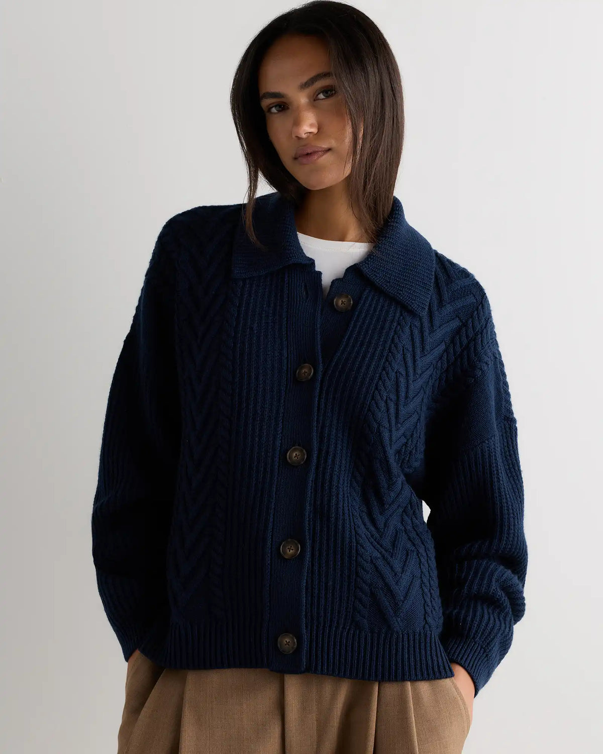 Australian Merino Wool Collared Cable Cardigan