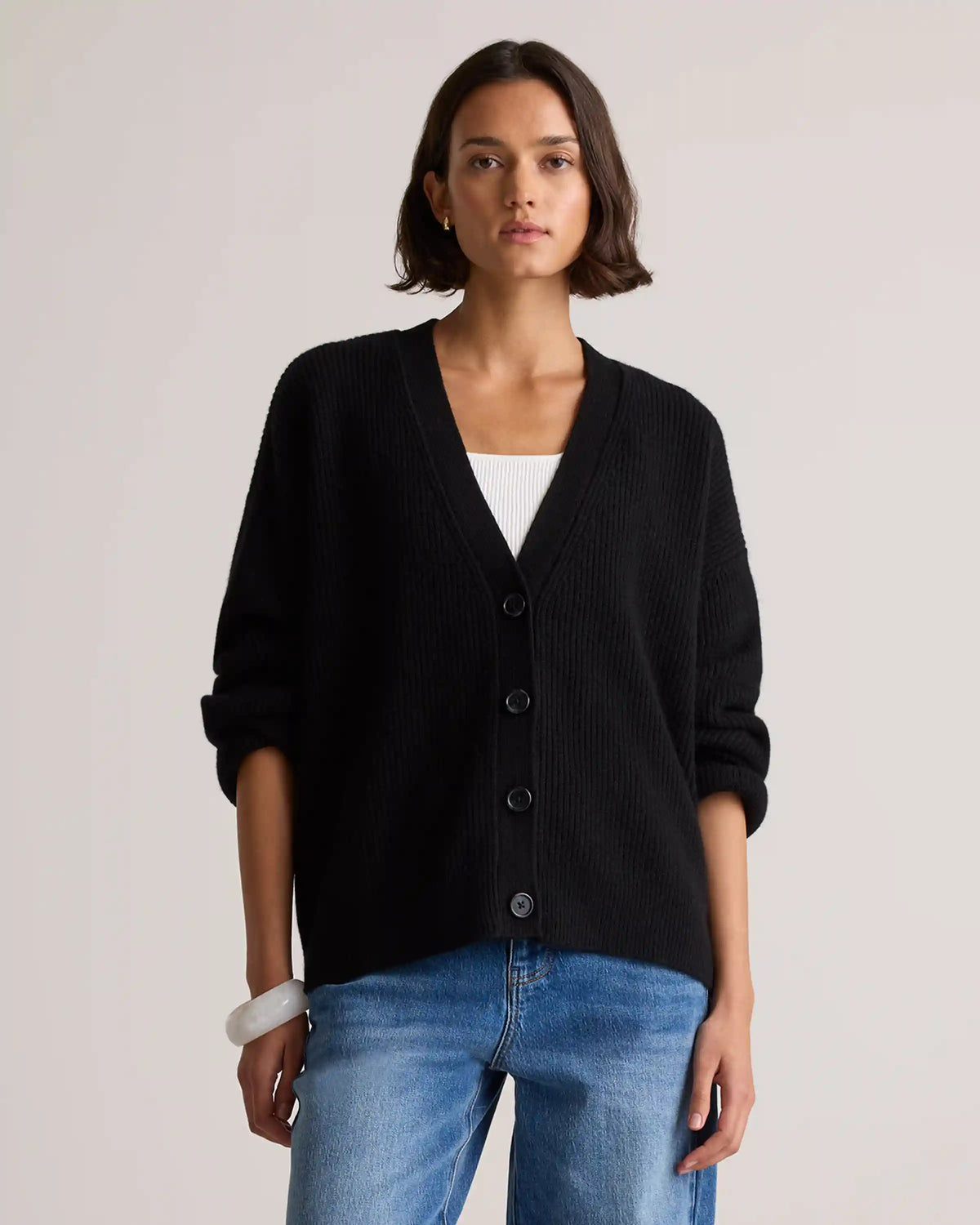 Mongolian Cashmere Fisherman Boxy Cropped Cardigan Sweater