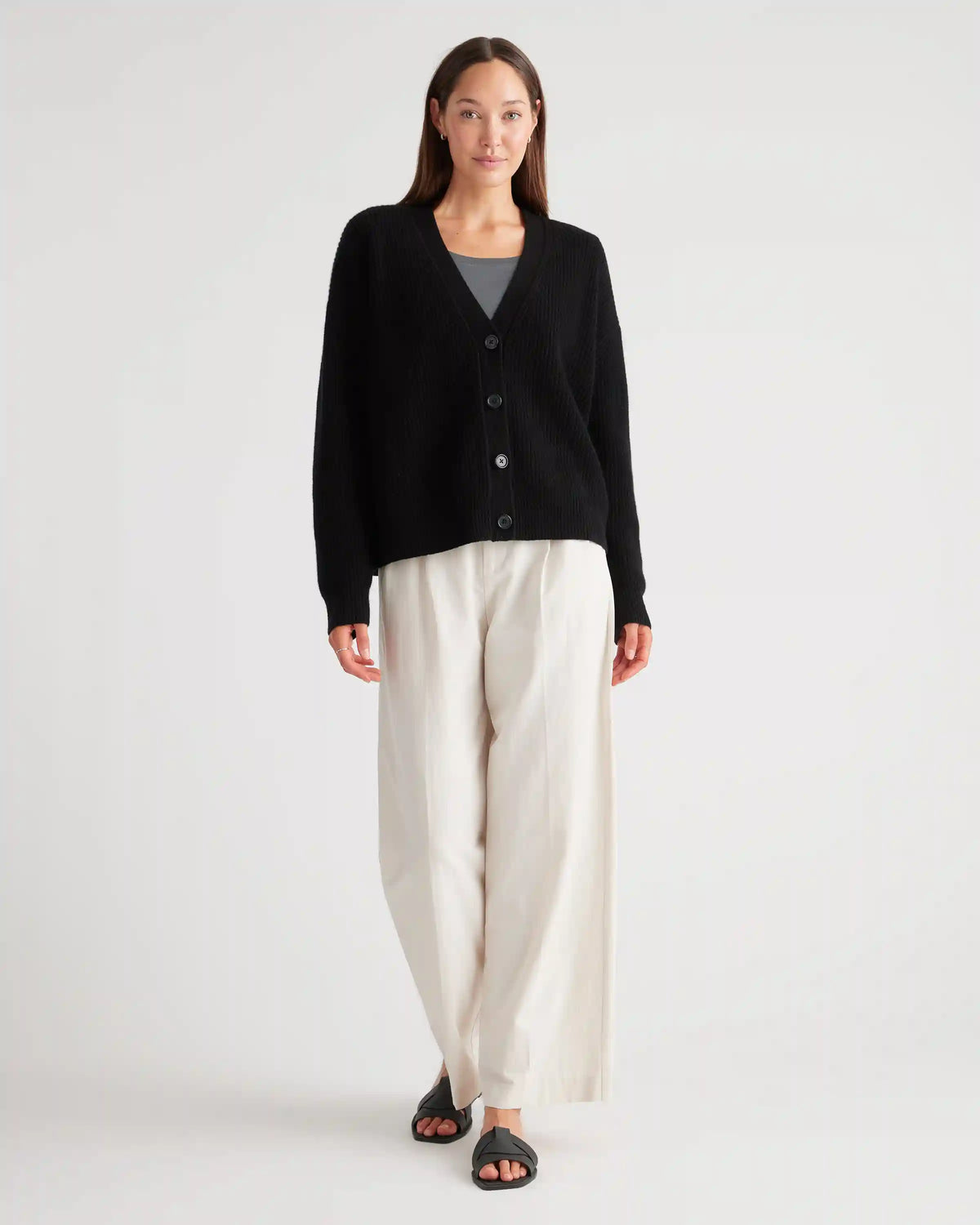 Mongolian Spring Cashmere Fisherman Boxy Cropped Cardigan Sweater
