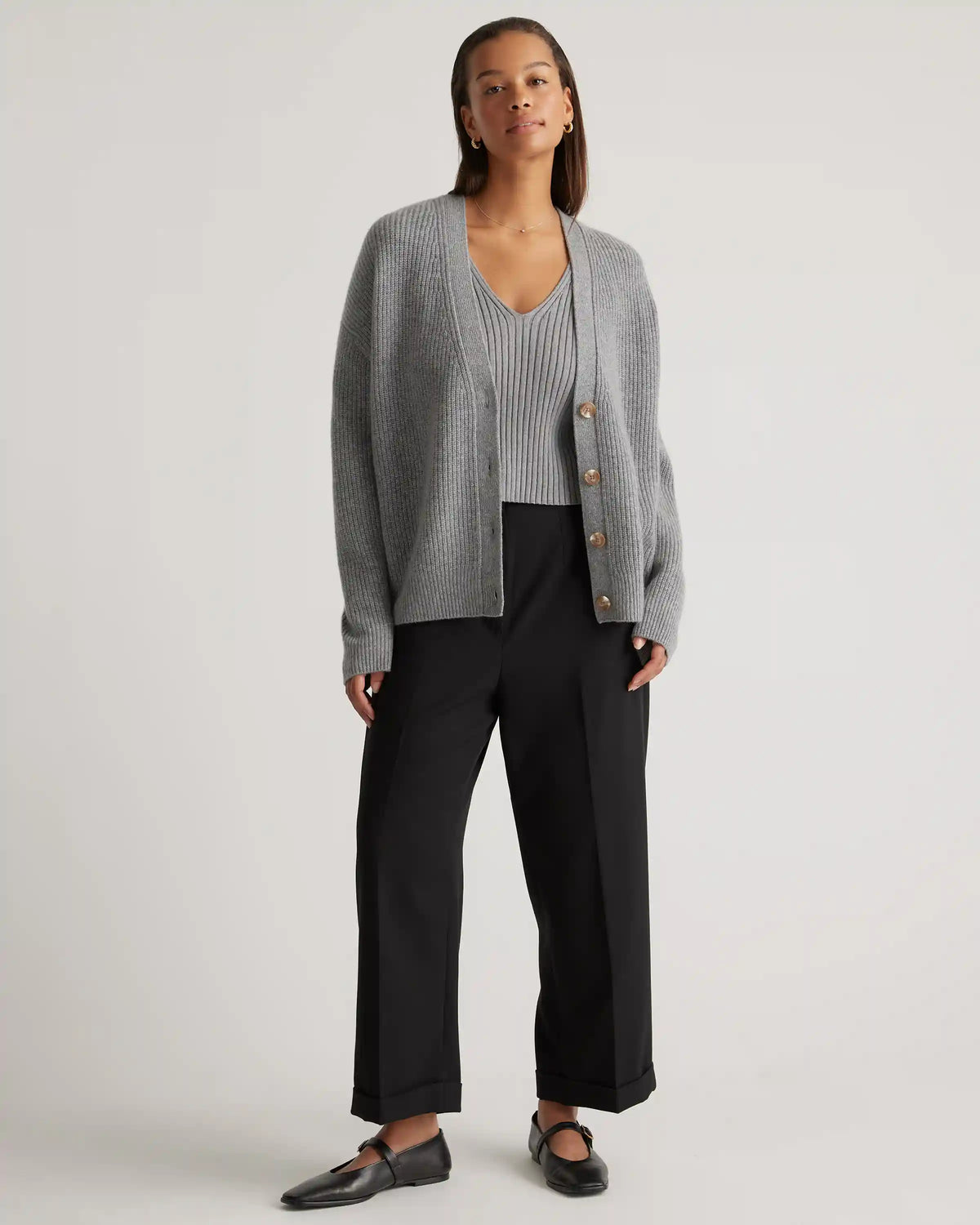 Mongolian Spring Cashmere Fisherman Boxy Cropped Cardigan Sweater