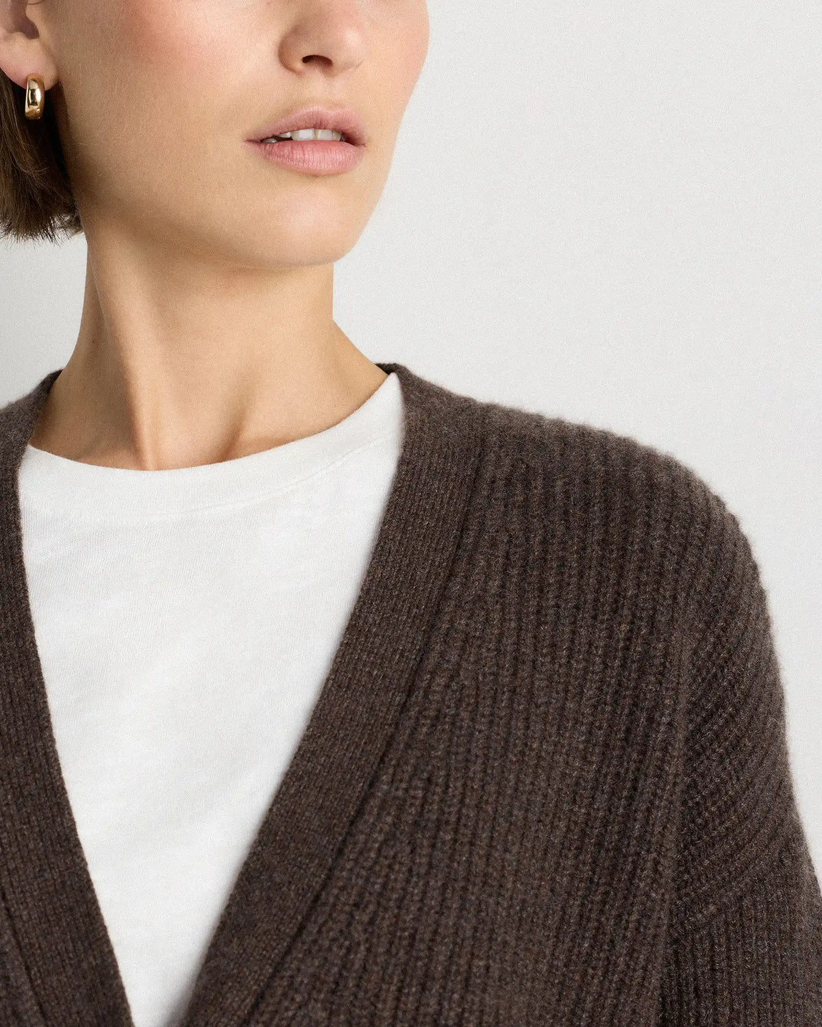 Mongolian Cashmere Fisherman Boxy Cropped Cardigan Sweater