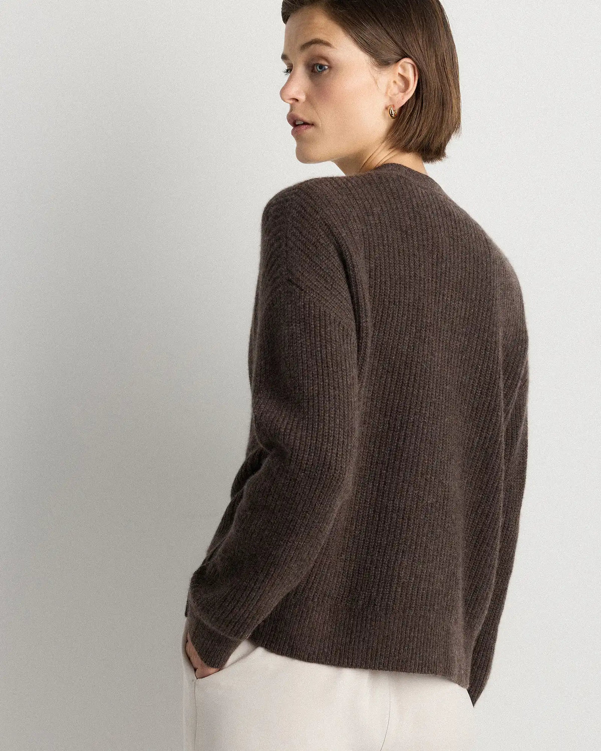 Mongolian Cashmere Fisherman Boxy Cropped Cardigan Sweater