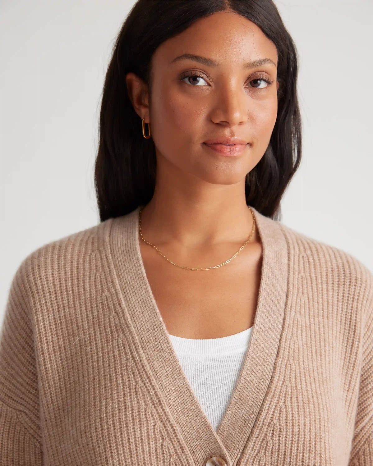 Mongolian Spring Cashmere Fisherman Boxy Cropped Cardigan Sweater
