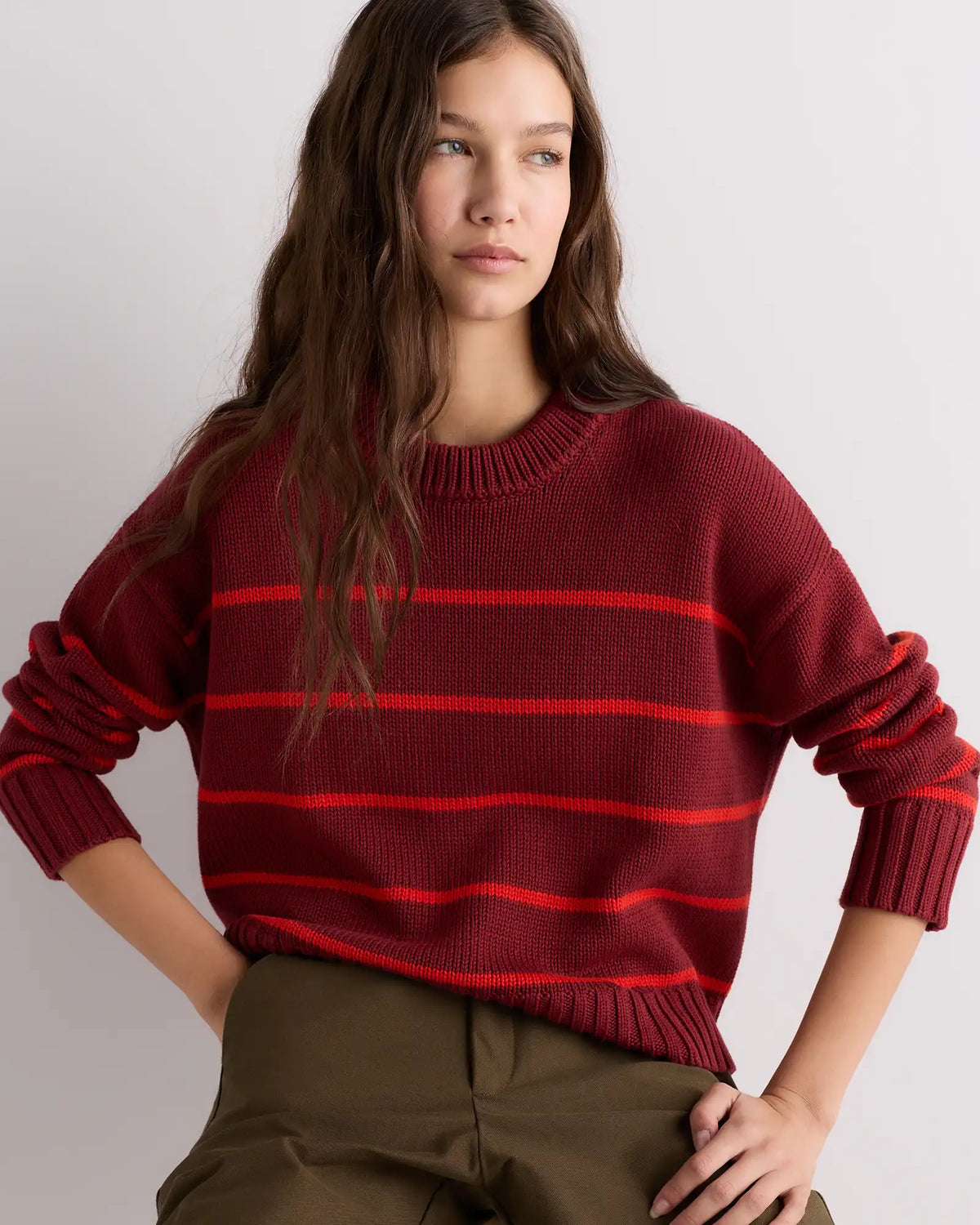 100% Organic Cotton Striped Crew Sweater