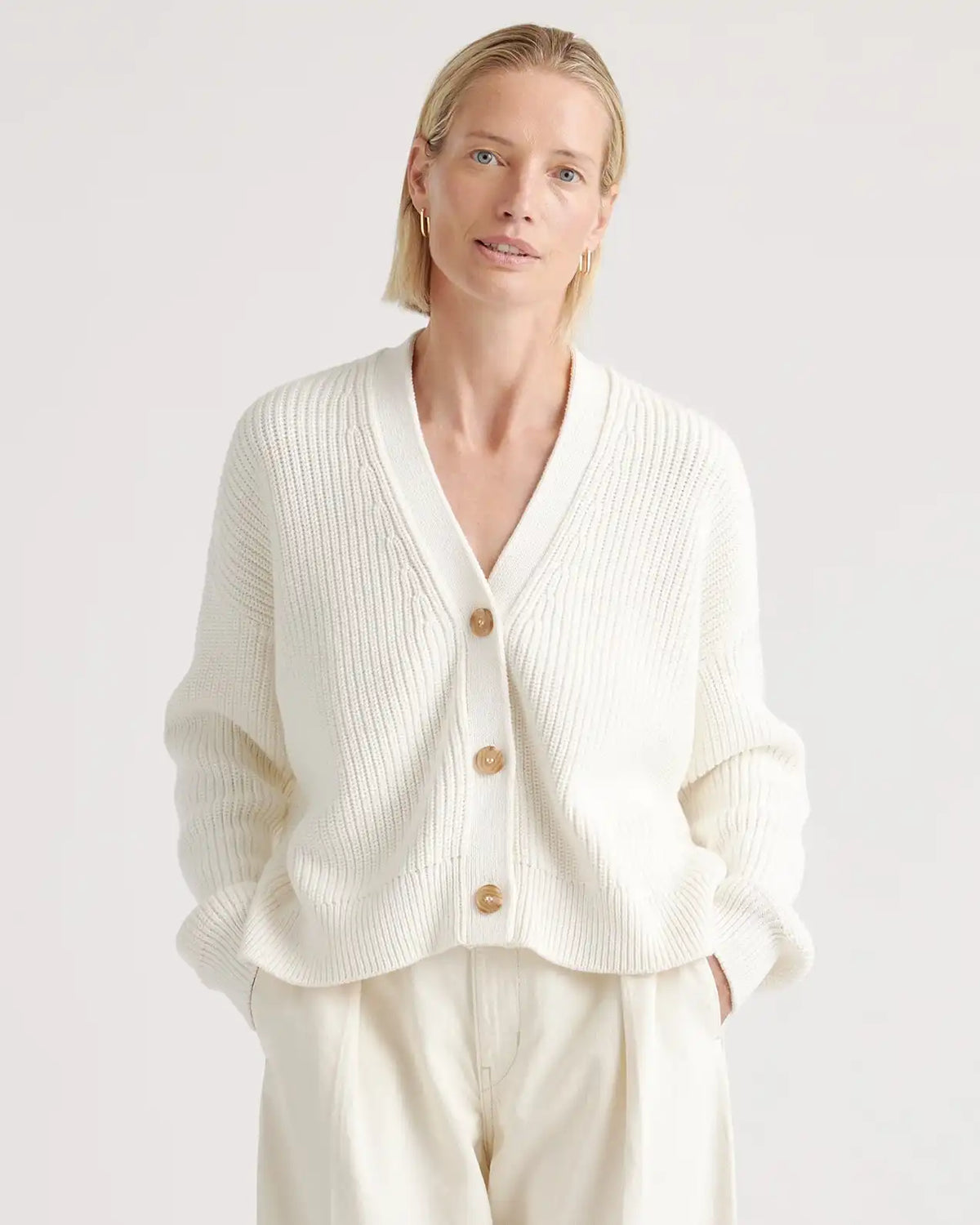 100% Organic Cotton Fisherman Boxy Cropped Cardigan
