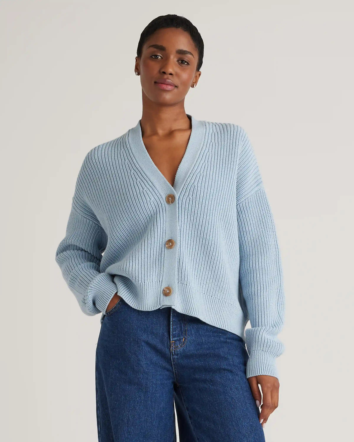 100% Organic Cotton Fisherman Boxy Cropped Cardigan