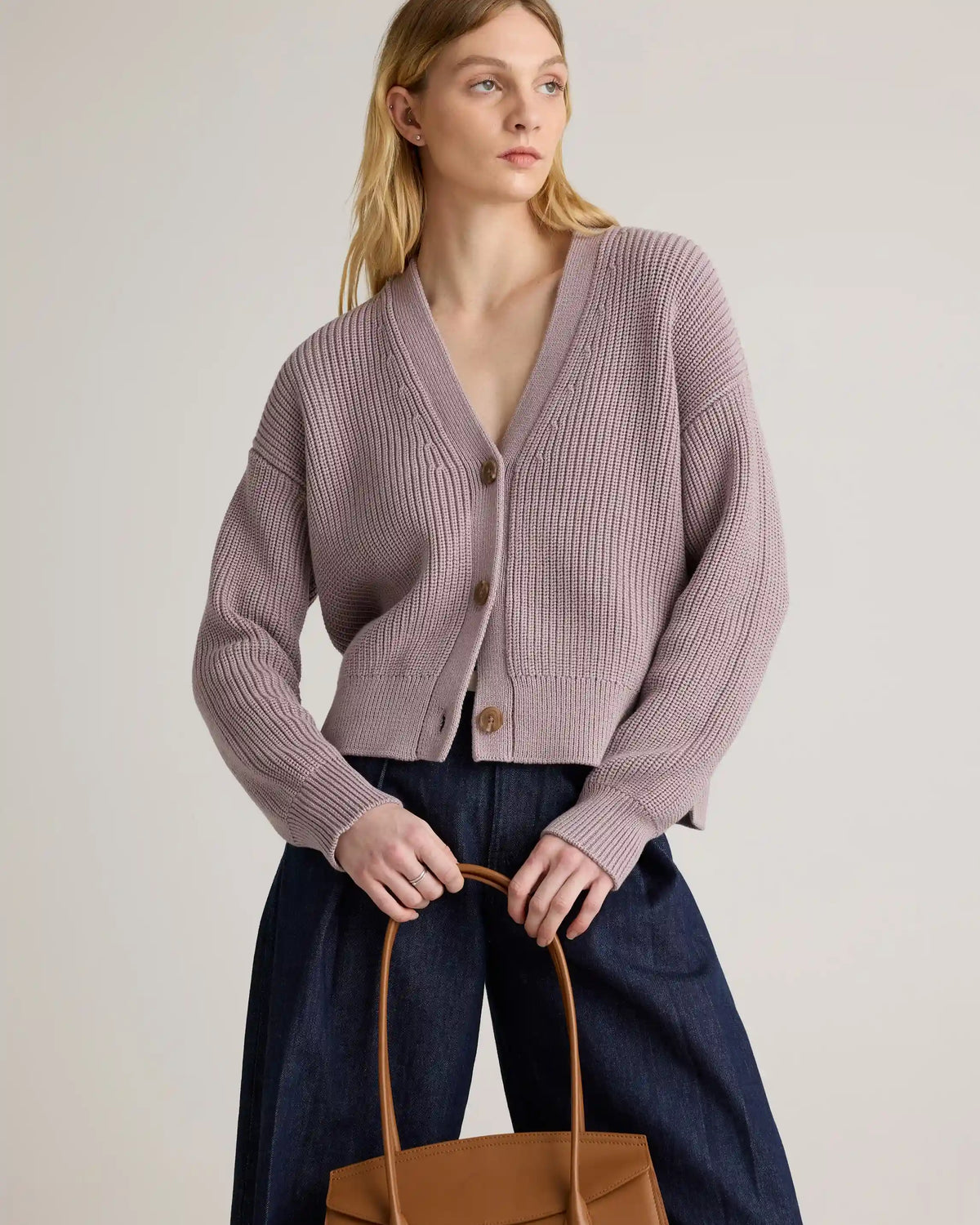 100% Organic Cotton Fisherman Boxy Cropped Cardigan