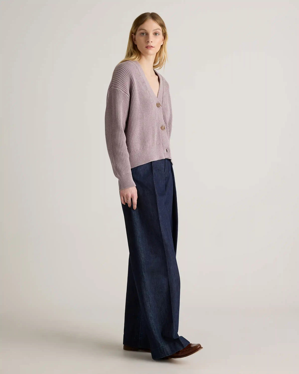 100% Organic Cotton Fisherman Boxy Cropped Cardigan