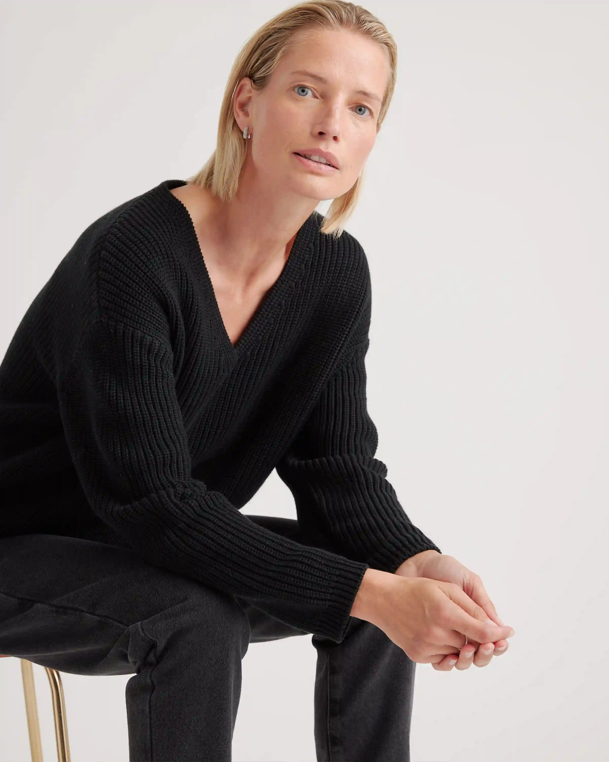 100% Organic Cotton Fisherman V-Neck Sweater