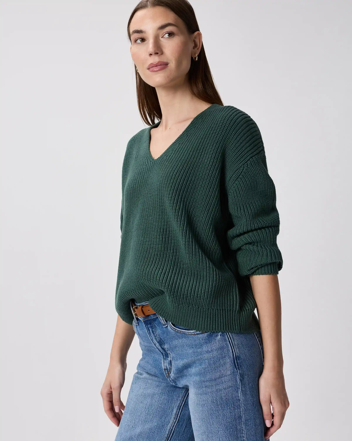 100% Organic Cotton Fisherman V-Neck Sweater
