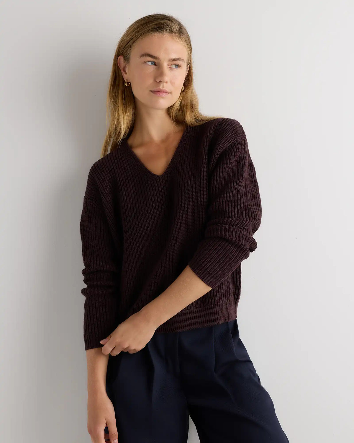 100% Organic Cotton Fisherman V-Neck Sweater