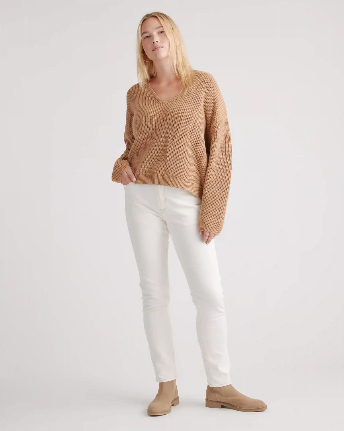100% Organic Cotton Fisherman V-Neck Sweater