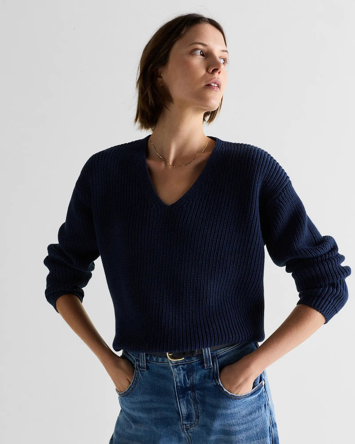 100% Organic Cotton Fisherman V-Neck Sweater