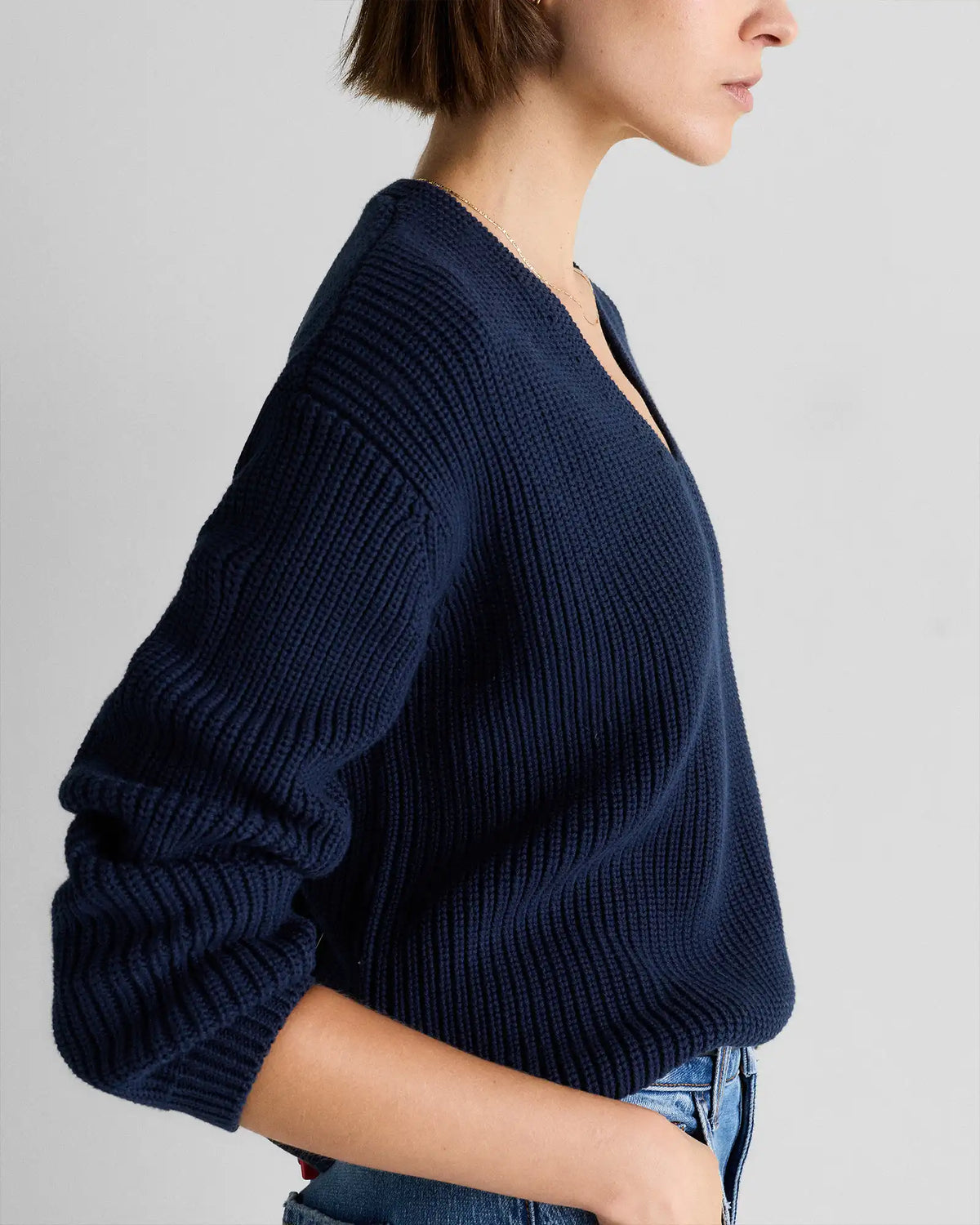 100% Organic Cotton Fisherman V-Neck Sweater
