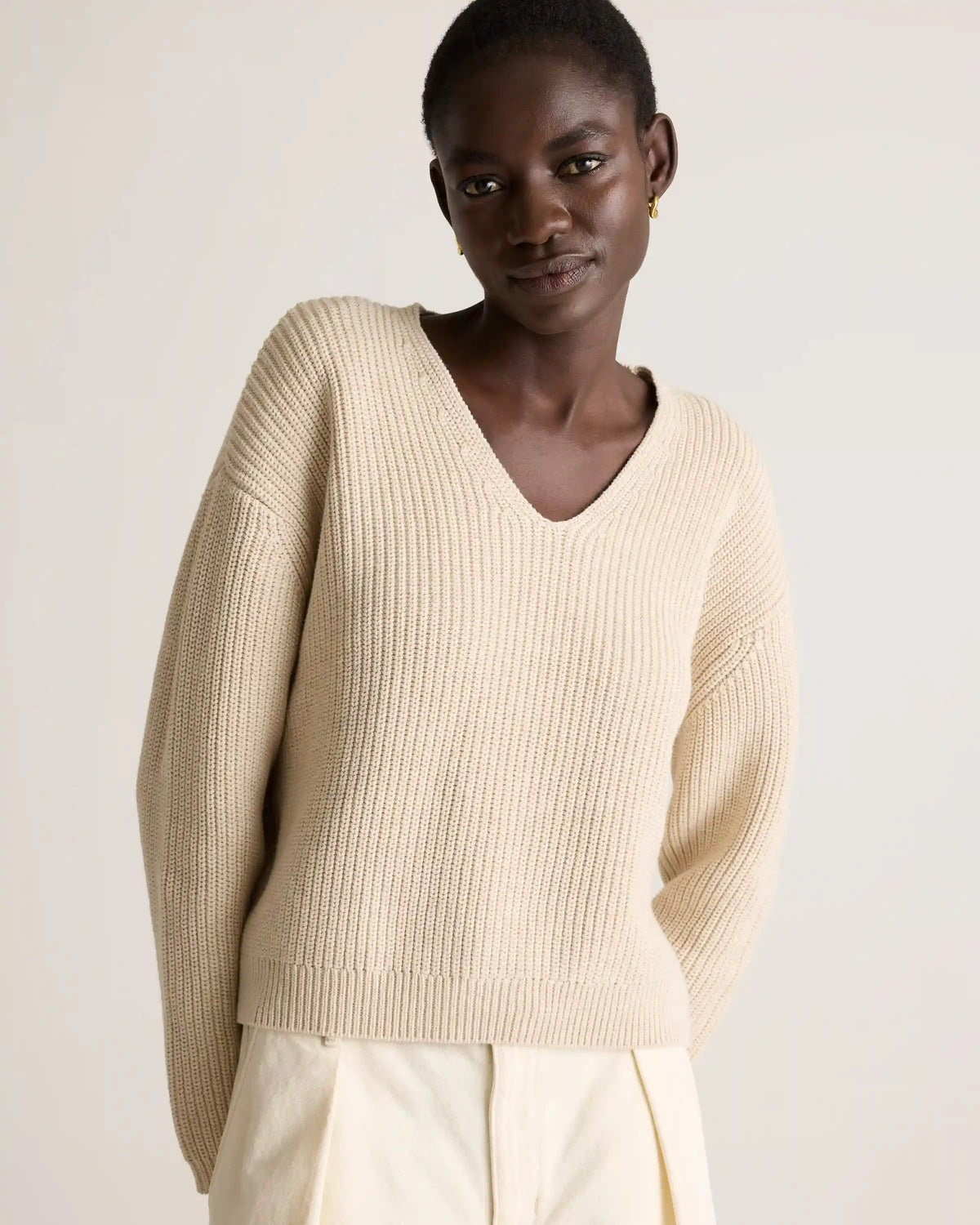 100% Organic Cotton Fisherman V-Neck Sweater