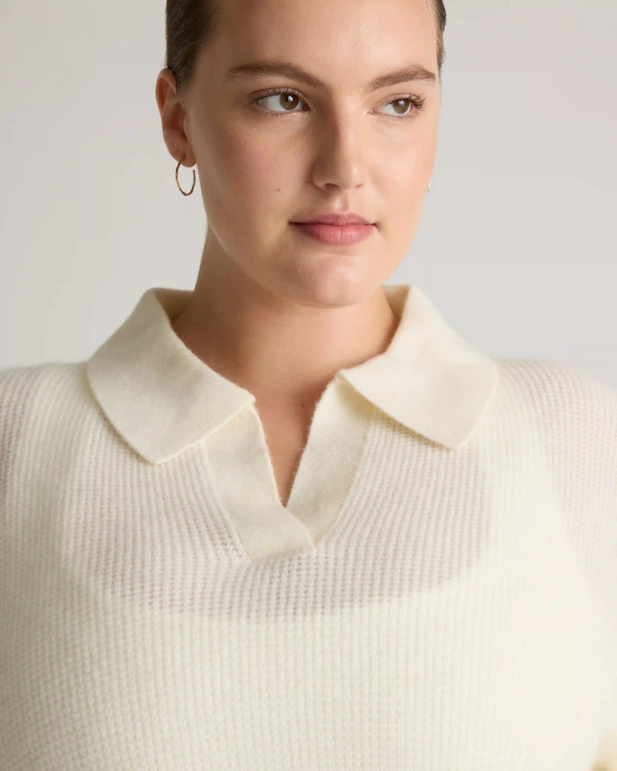 Baby Alpaca-Wool Waffle Stitch Polo Sweater