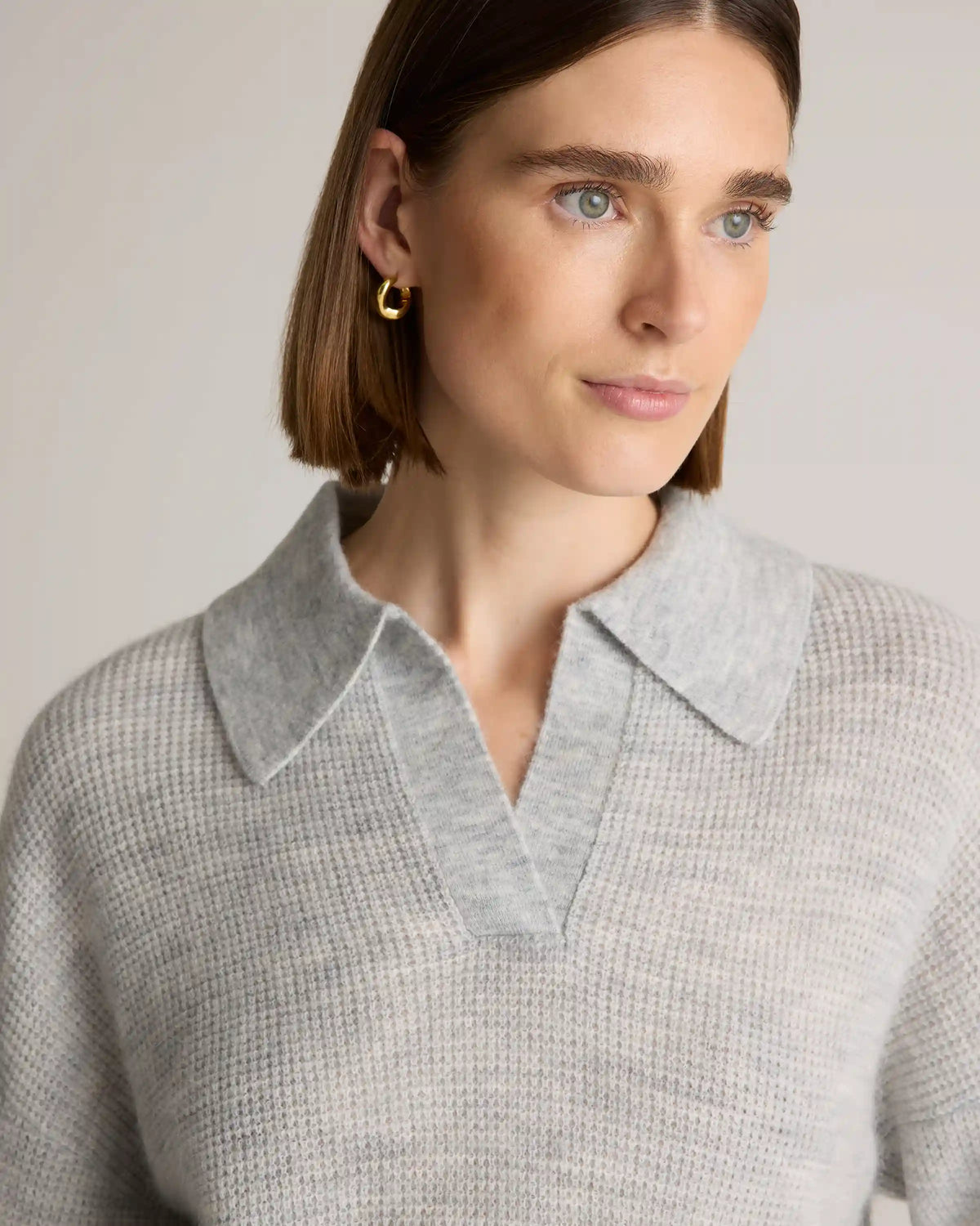 Baby Alpaca-Wool Waffle Stitch Polo Sweater