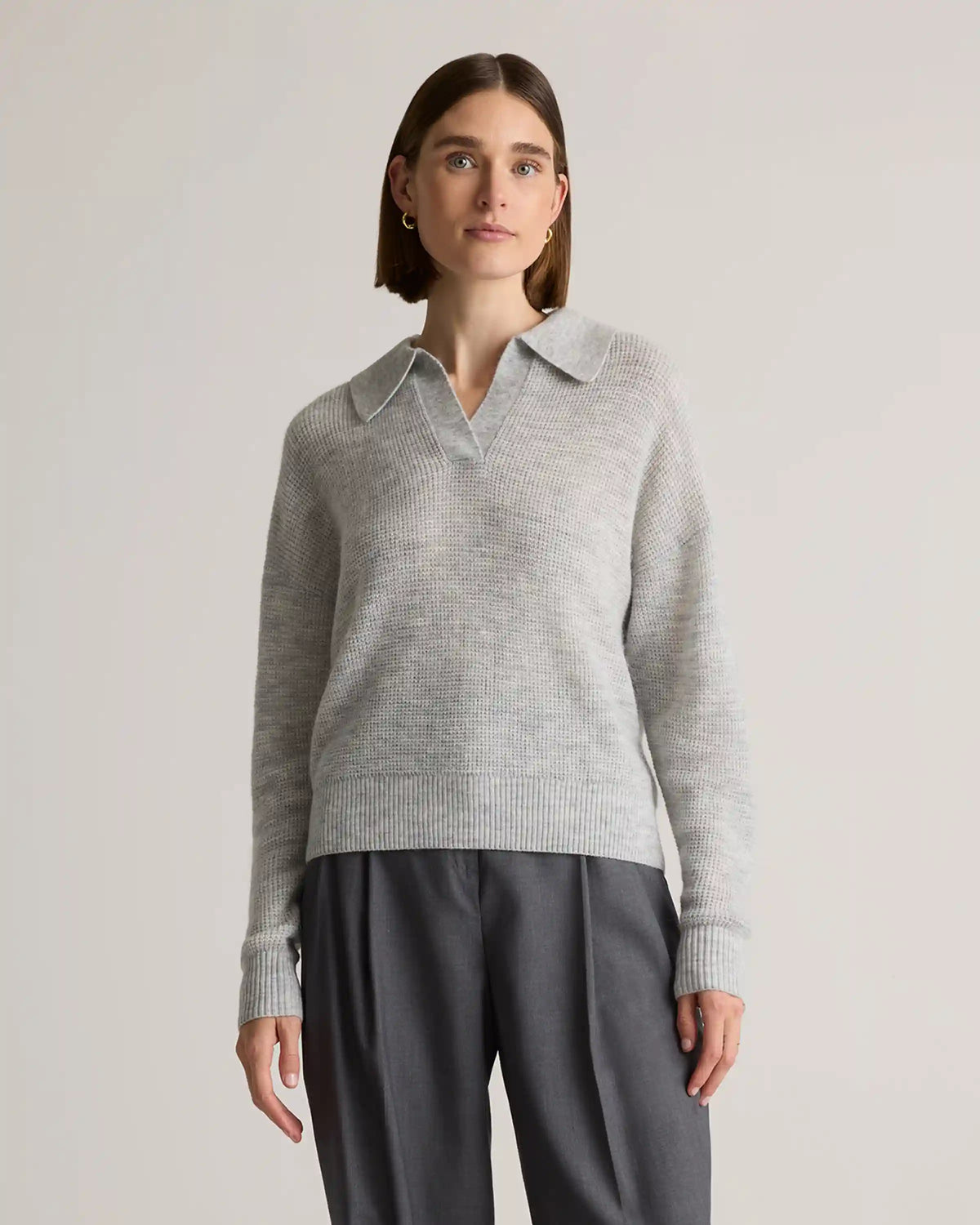 Baby Alpaca-Wool Waffle Stitch Polo Sweater