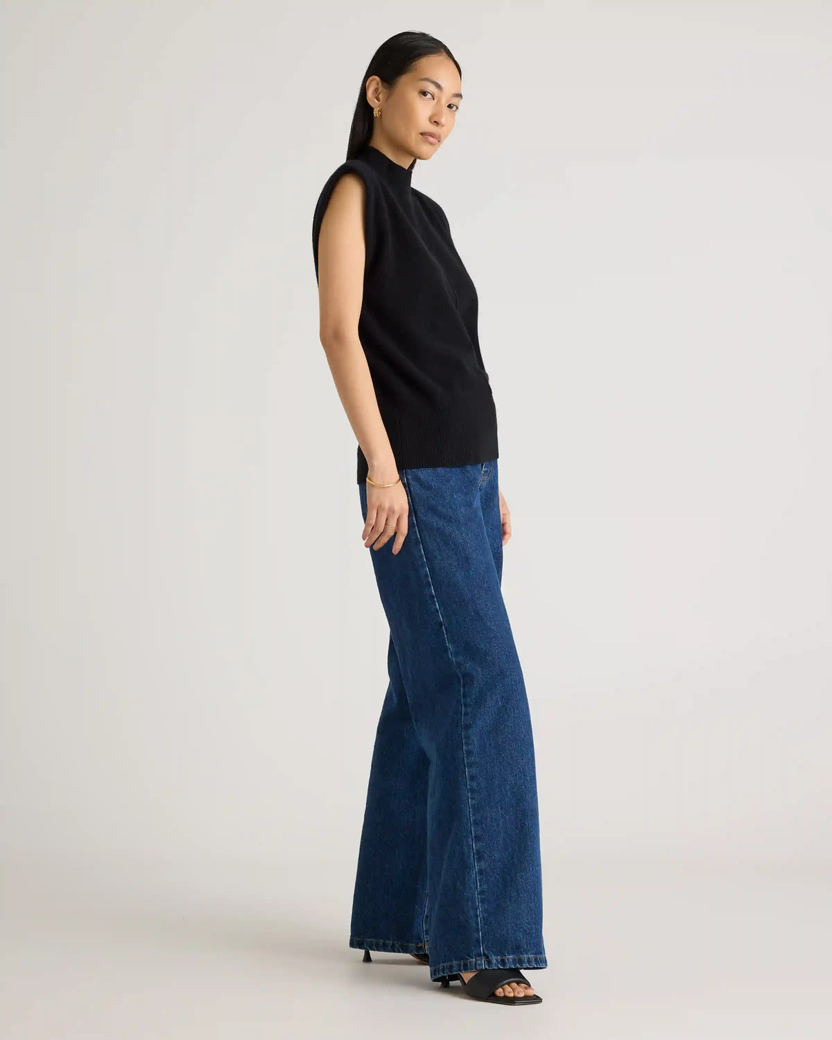 Mongolian Cashmere Padded-Shoulder Sweater Tank