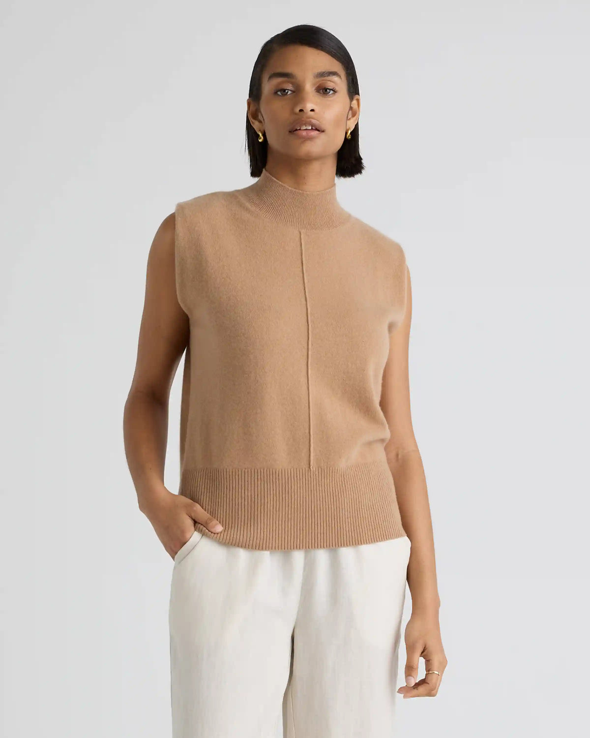 Mongolian Cashmere Padded-Shoulder Sweater Tank