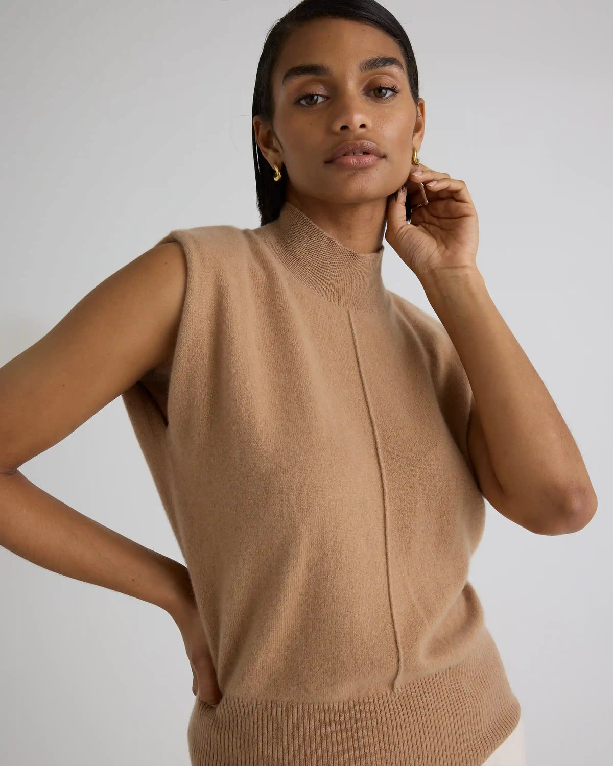 Mongolian Cashmere Padded-Shoulder Sweater Tank