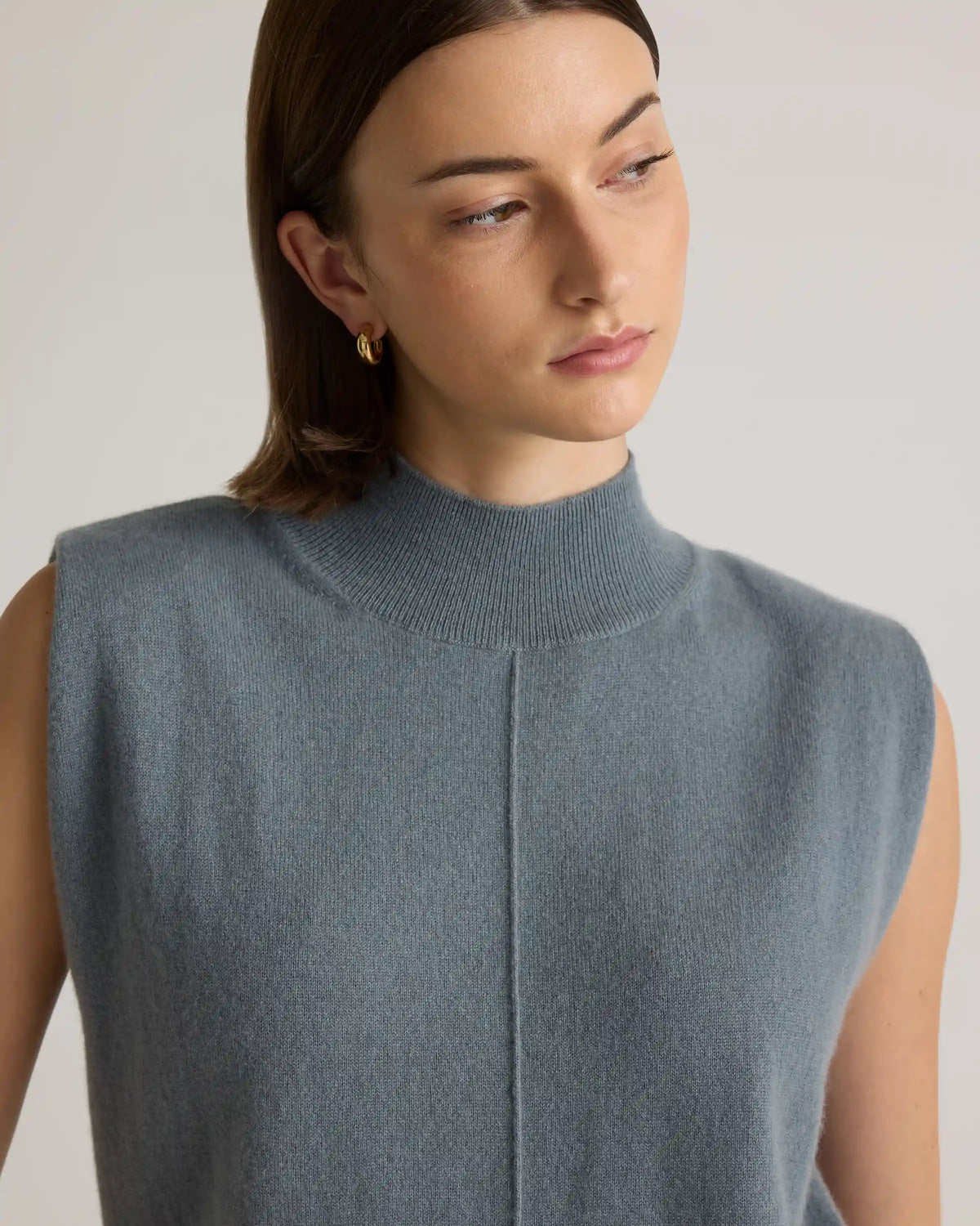Mongolian Cashmere Padded-Shoulder Sweater Tank