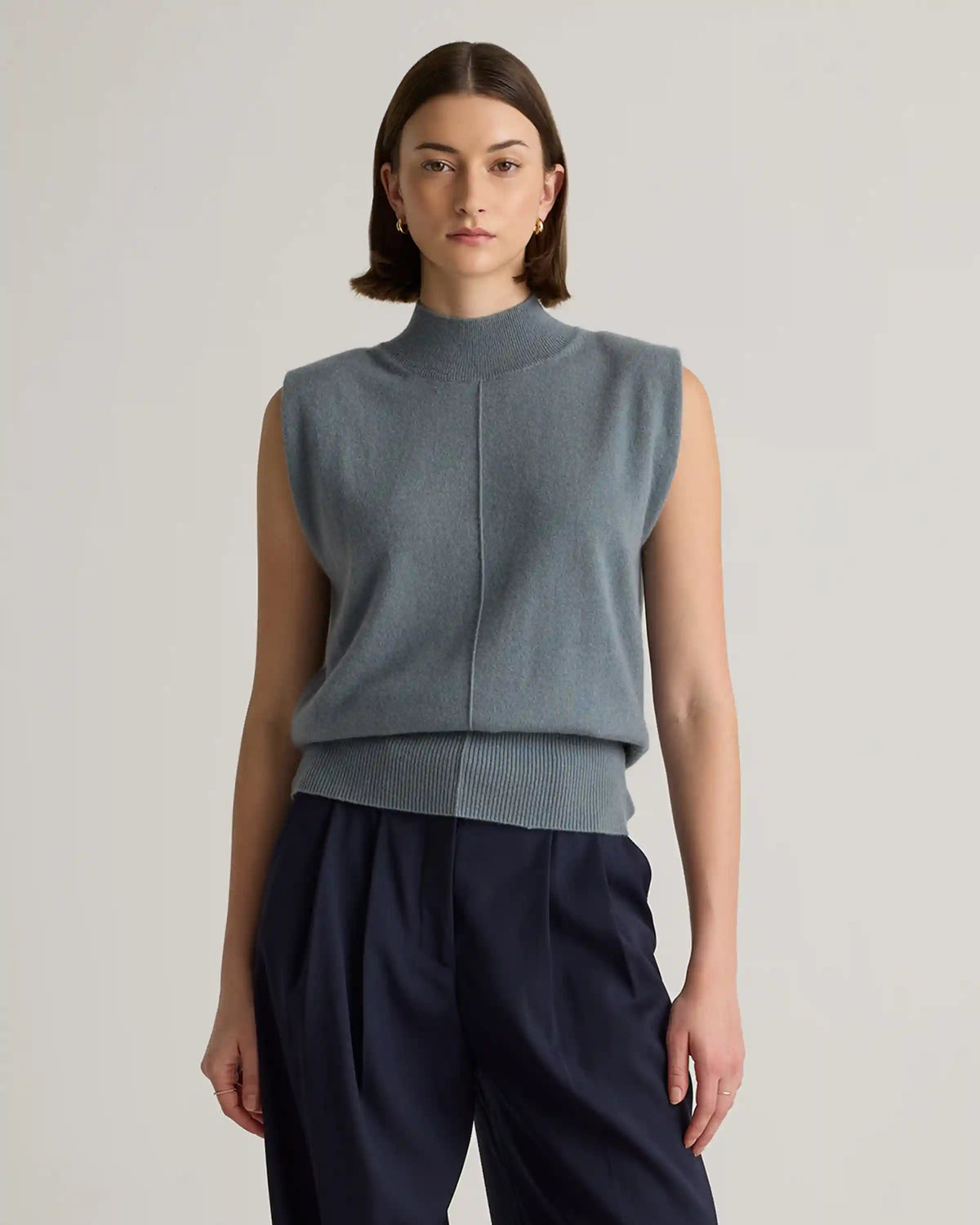 Mongolian Cashmere Padded-Shoulder Sweater Tank